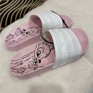 Adidas Women's Pink and White Graphic Sandals